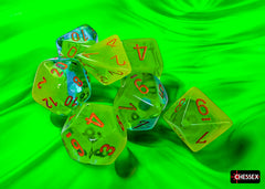 Gemini Plasma Green-Teal/orange Luminary Polyhedral 7-Dice Set