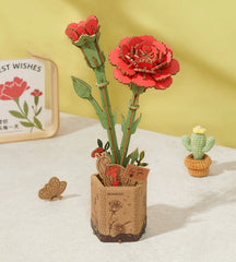 Rowood Red Carnation DIY Wooden Flower Bouquet 3D Wooden Puzzle TW052