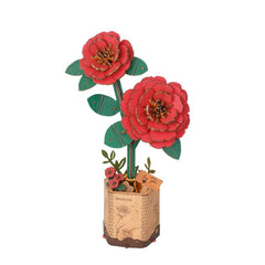 Rolife Rowood Red Camellia DIY Wooden Flower 3D Wooden Puzzle TW031