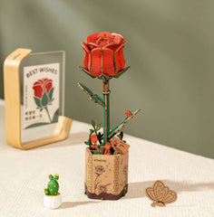 Rolife Rowood Red Rose DIY Wooden Flower 3D Puzzle
