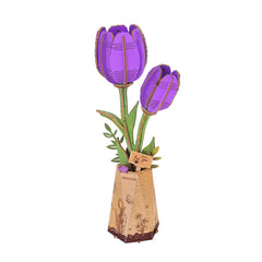 Rolife Rowood Purple Tulip DIY Wooden Flower 3D Puzzle TW083