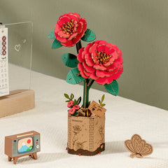 Rolife Rowood Red Camellia DIY Wooden Flower 3D Puzzle