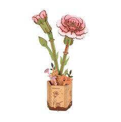 Rolife Rowood Pink Carnation DIY Wooden Flower 3D Puzzle
