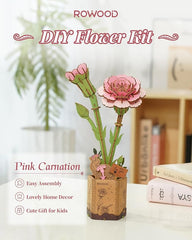 Rolife Rowood Pink Carnation DIY Wooden Flower 3D Puzzle