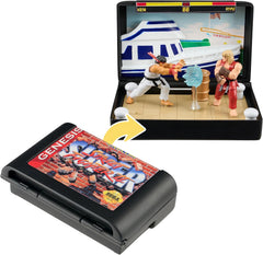 Super Street Fighter II Collectible Diorama – Mini Ryu & Ken Figures with Dock Stage Scene – Retro SEGA Genesis Cartridge Display & Playset