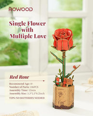 Rolife Rowood Red Rose DIY Wooden Flower 3D Puzzle