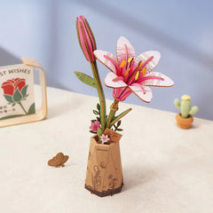 Rolife Rowood Pink Lily DIY Flower 3D Wooden Puzzle