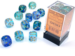 Nebula Oceanic/gold Luminary 16mm d6 Dice Block (12 dice) 27756