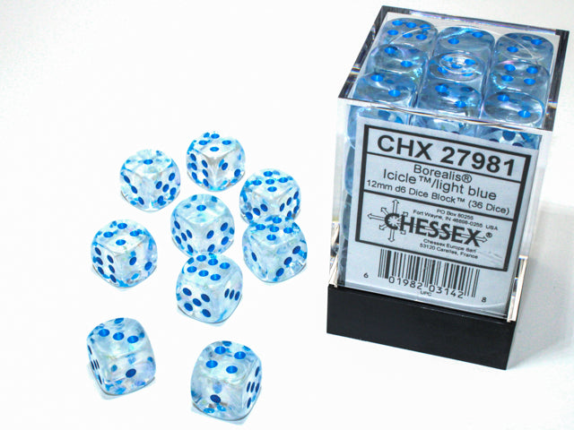 Borealis Icicle/light blue Luminary 12mm d6 Dice Block (36 dice) 27981
