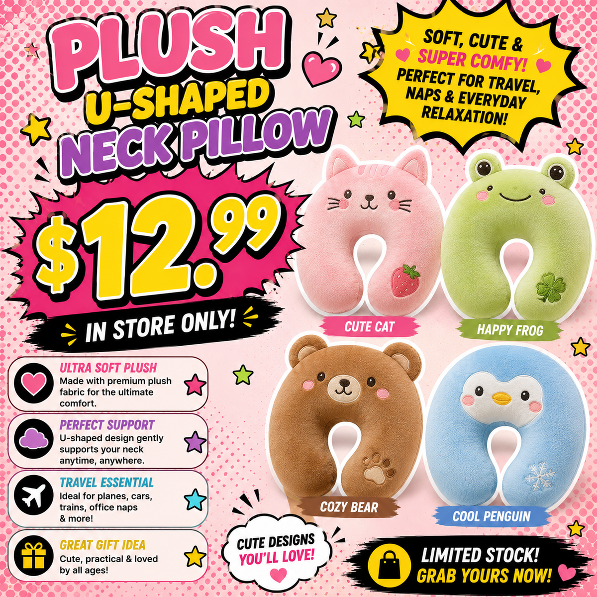 Plush U-shaped Neck Pillow (IN STORE ONLY)
