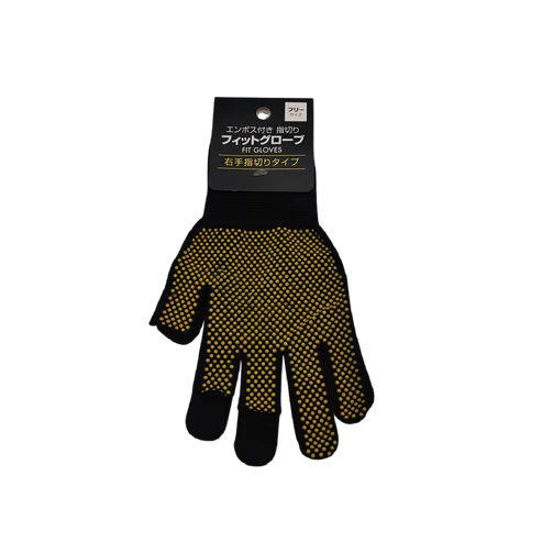 Right hand fingerless glove with embossing