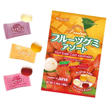 KASUGAI MIX  Lychee Mango Strawberry  Fruits Gummy CANDY 102g