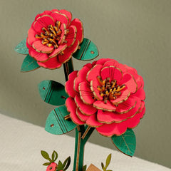 Rolife Rowood Red Camellia DIY Wooden Flower 3D Wooden Puzzle TW031