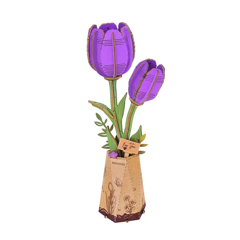 Rolife Rowood Purple Tulip DIY Wooden Flower 3D Puzzle TW083