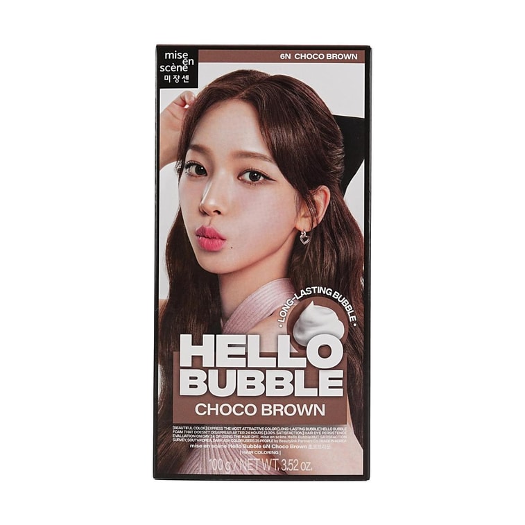 Hello Bubble Hair Dye, Easy Hair Coloring, 3.52oz. #6N Choco Brown [2 Boxes of Medium-Long Hair Value Pack]
