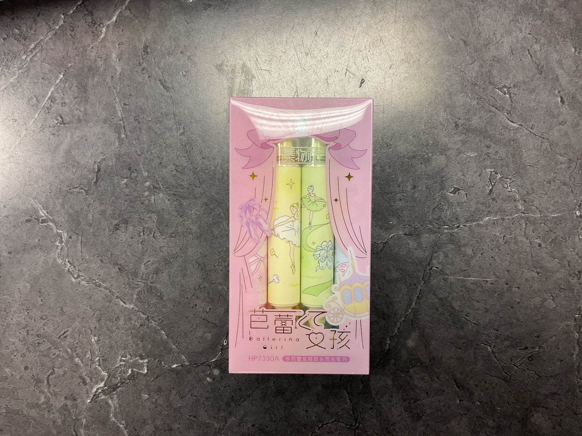 Ballet Girl Double-Ended Highlighter 4 Colors(Pink/Yellow/Green/Blue)