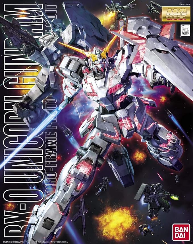 Bandai Hobby RX-0 Unicorn Gundam HD Color with MS Cage Master Grade Figure, Scale 1/100