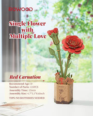 Rolife Rowood Red Camellia DIY Wooden Flower 3D Puzzle