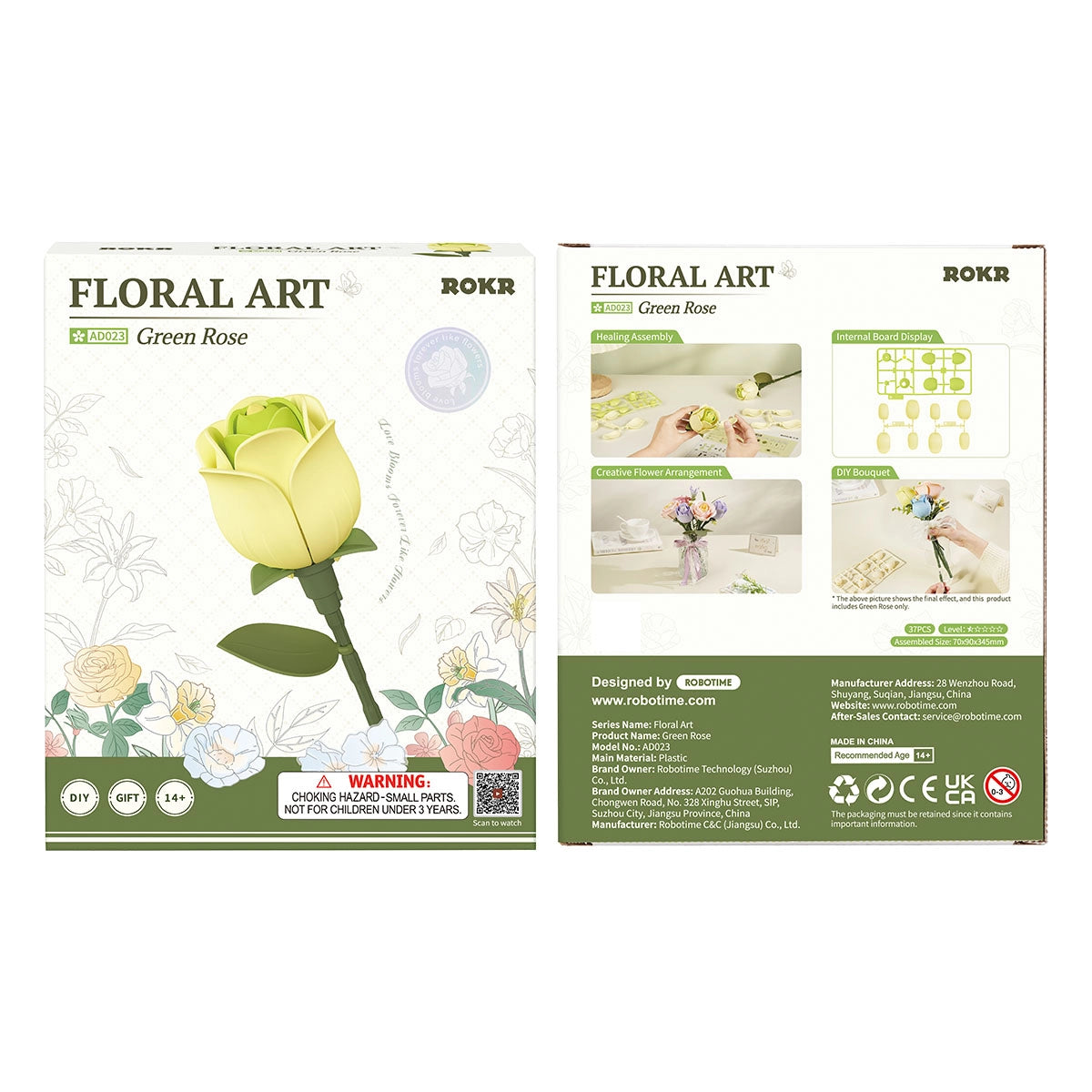 ROKR Single Flower Floral Art DIY 3D Puzzle-Green Rose