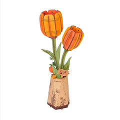 Rolife Rowood Orange Tulip DIY Wooden Flower 3D Puzzl