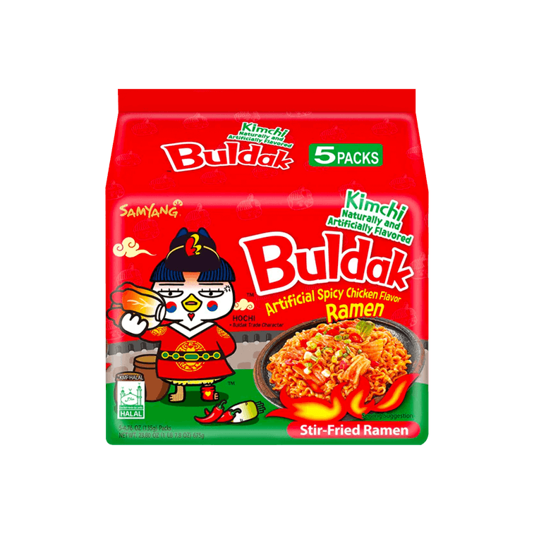 Buldak Noodles Kimchi Hot Chicken Flavor Stir-Fried Ramen 5 Pack 675g