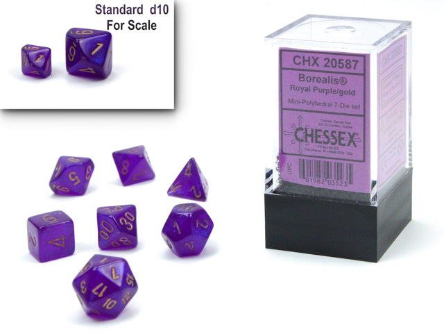 Chessex Borealis Mini Polyhedral 7 Die Set Royal Purple/Gold Luminary 20587