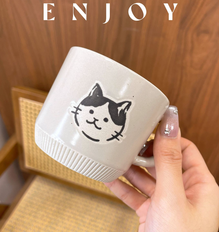 Ceramic Cat Coffee Mug :White