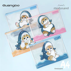 Mofusand Guangbo A4 Grid Zipper Bag - Blue