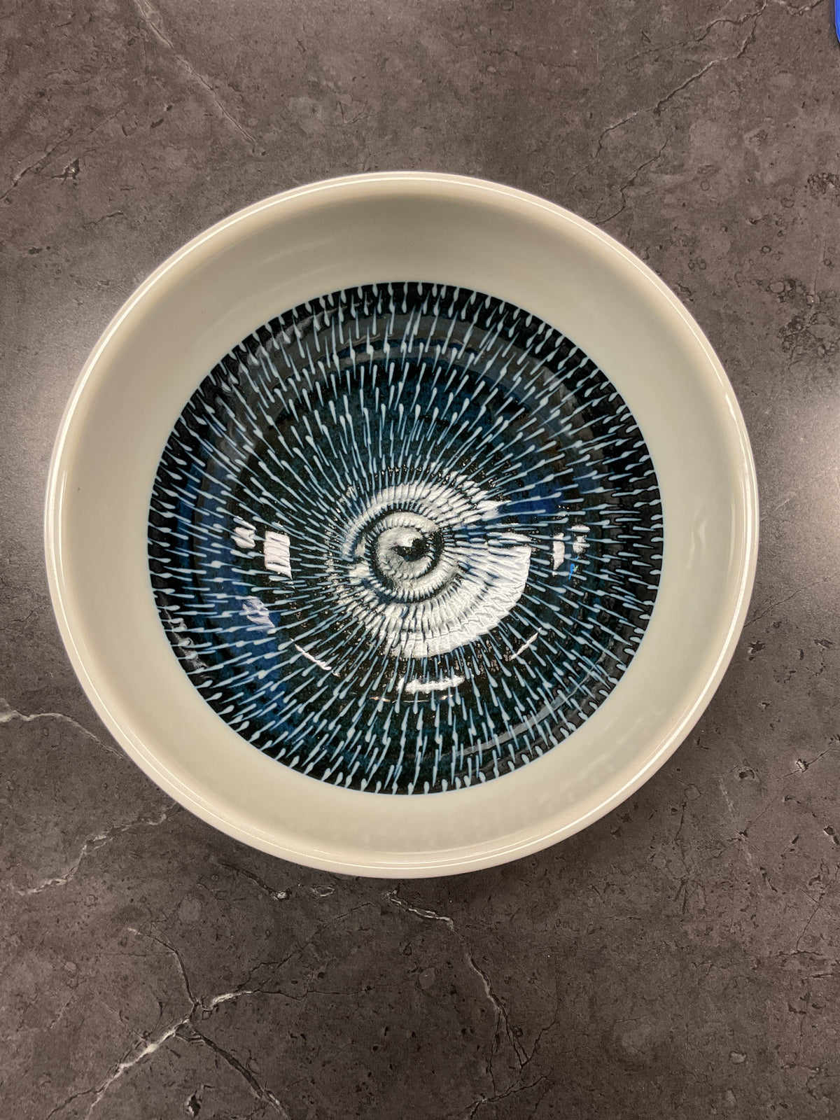 Blue and white ripple bowl