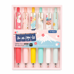 Japanese Style 0.5mm Retractable Black Gel Pen 6 Pack