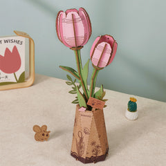 Rolife Rowood Pink Tulip DIY Flower 3D Wooden Puzzle TW082
