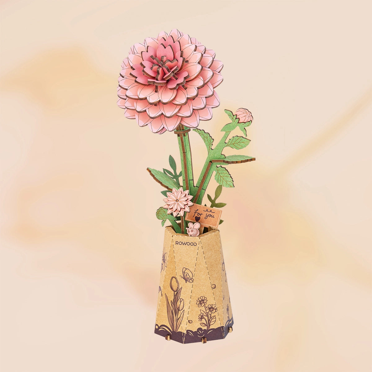 Rolife Rowood Pink DahliaDIY Flower 3D Wooden Puzzle TW131