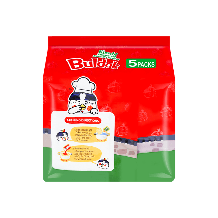 Buldak Noodles Kimchi Hot Chicken Flavor Stir-Fried Ramen 5 Pack 675g