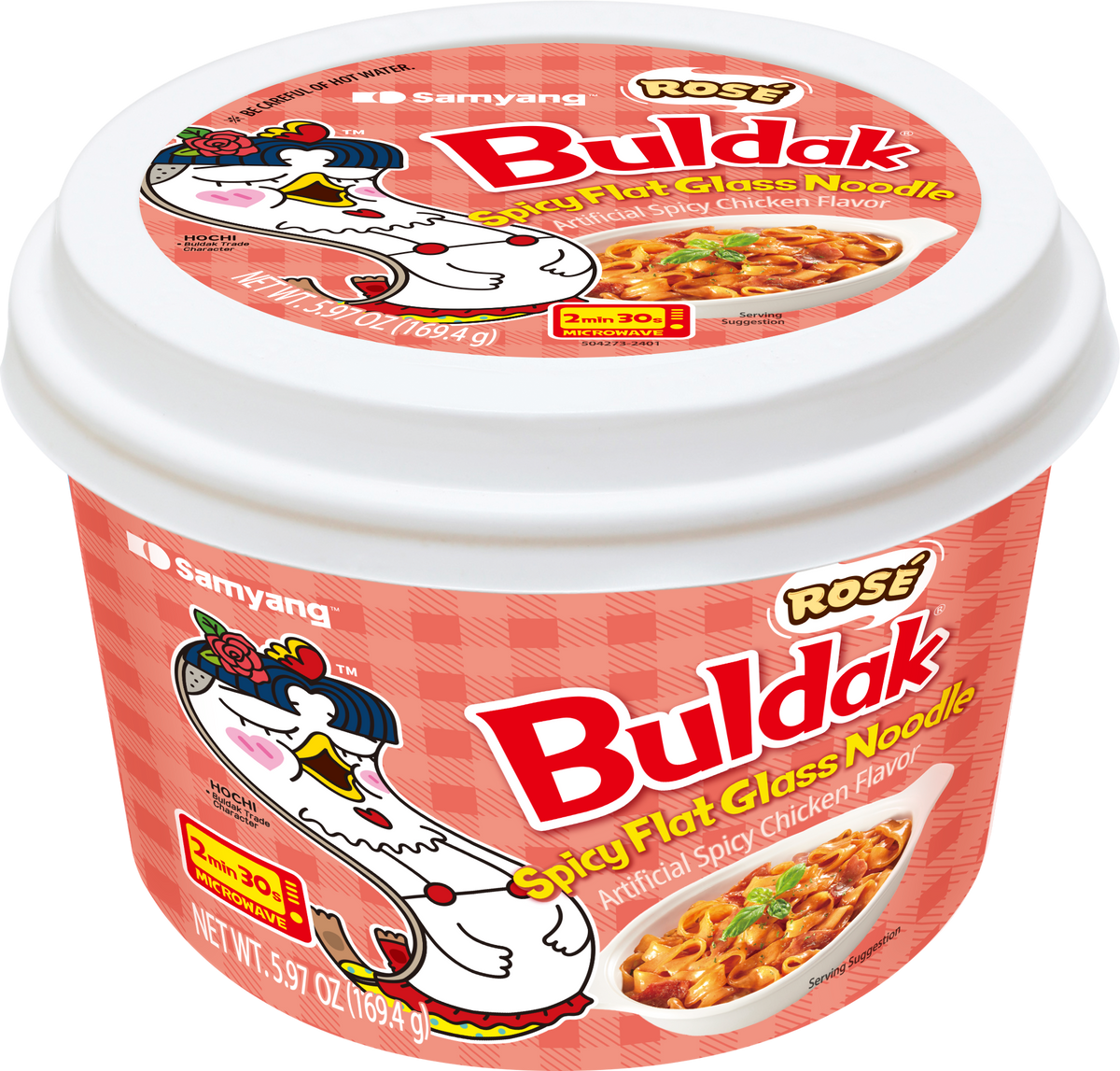 Samyang 504273 Rosé Artificial Spicy Chicken Flavor Buldak Hot Sauce Wide Glass Noodle