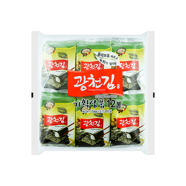 KWANGCHEON SEASONED SEAWEED WITH OLIVE OIL & GREENTEA POWDER 12P