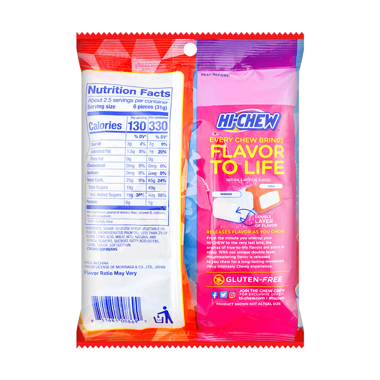 HI-CHEW Ramune Soda & Cola - Japanese Soft Jelly Gummy Candy, 2.82oz