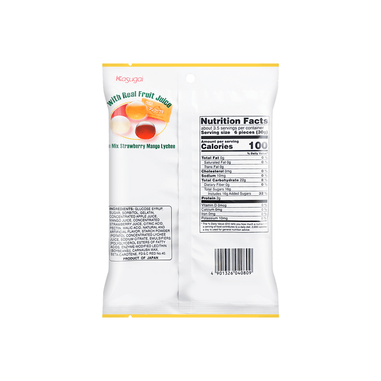 KASUGAI MIX  Lychee Mango Strawberry  Fruits Gummy CANDY 102g