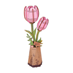 Rolife Rowood Pink Tulip DIY Flower 3D Wooden Puzzle TW082
